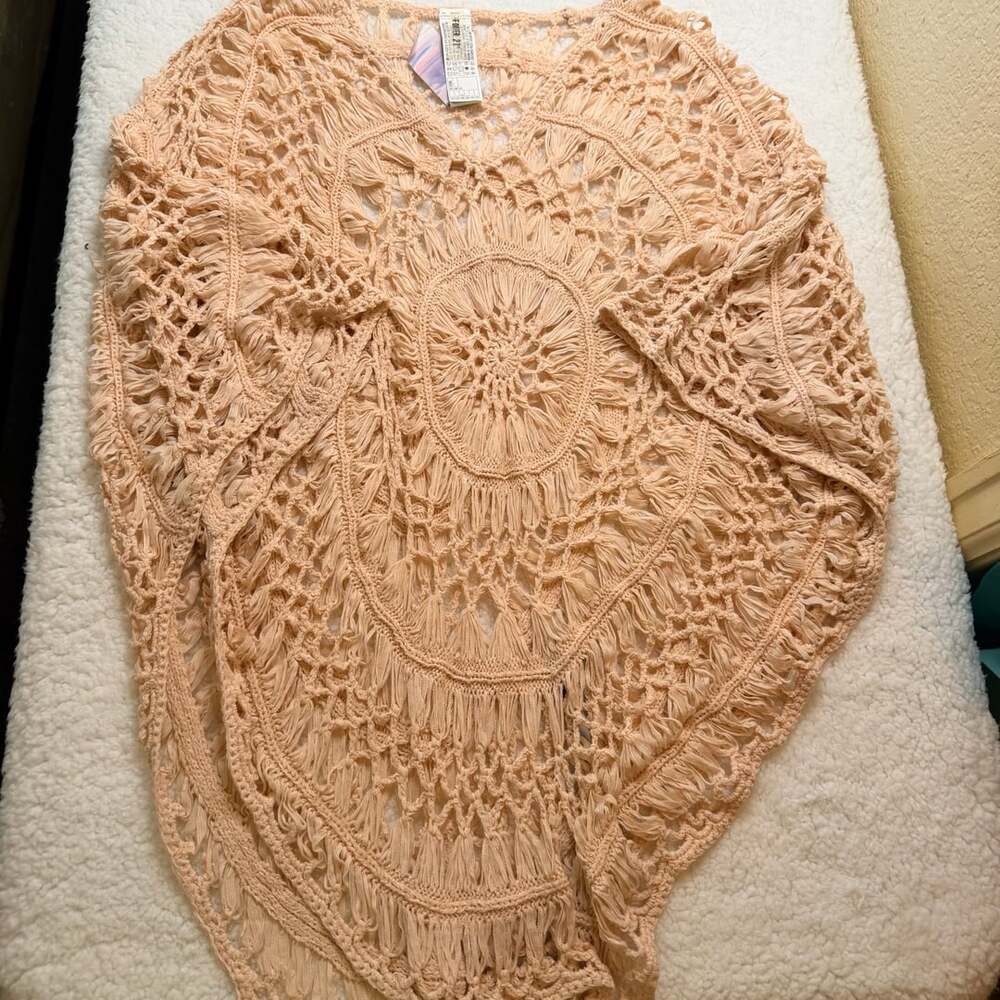 Forever 21 Swimwear Cover Up Size L Beige Crochet